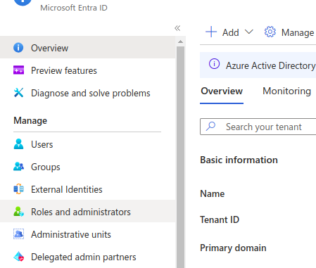 Shortcut to Roles page